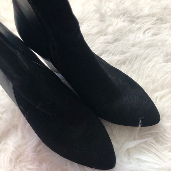 Black Leather knee High Boots 9 9.5 Wedge heel booties wedges - Picture 7 of 7